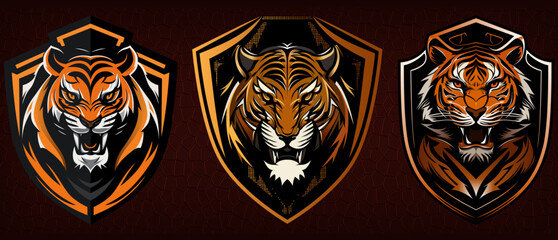 Luxury tiger shield collection, tiger head mascot, abstract tiger logo set, vector design