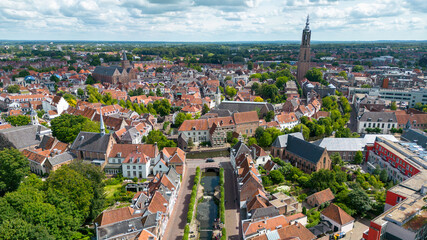 Aerial drone photo that shows the old town centre of Amersfoort in the Netherlands