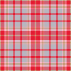 Plaid seamless pattern in red. Check fabric texture. Vector textile print.