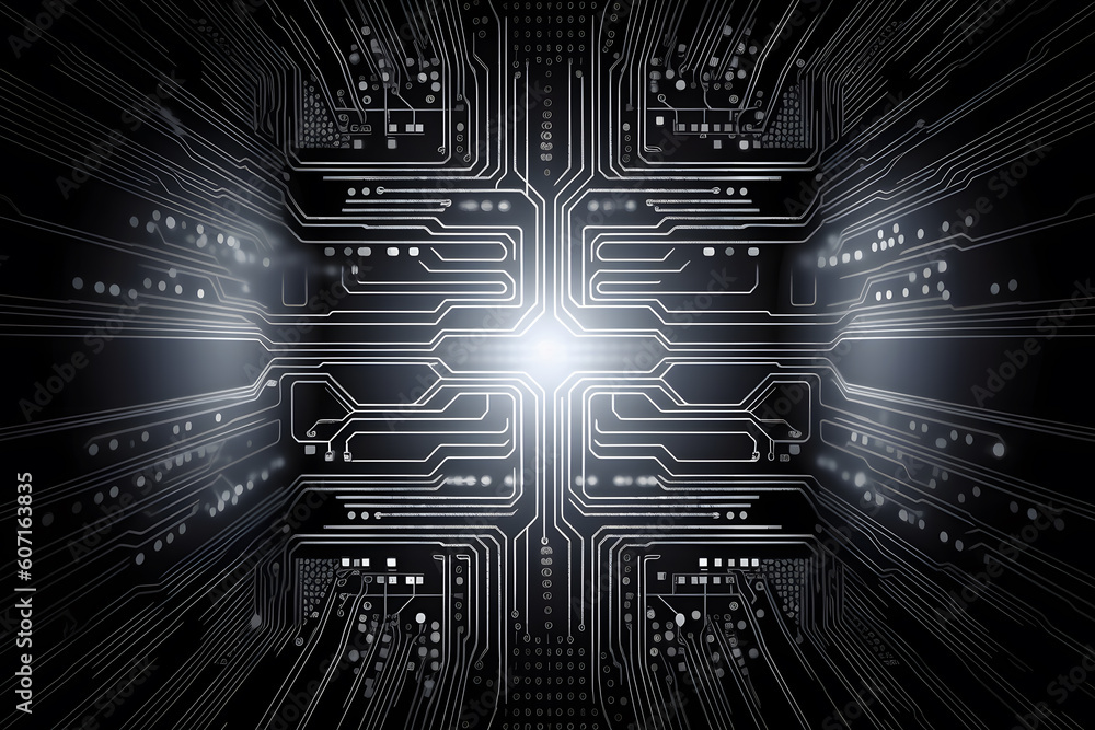 Poster high tech electronic circuit board background. neural network ai generated art generative ai