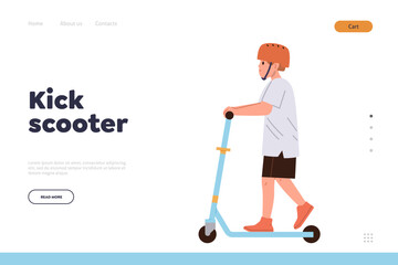 Kick scooter landing page design template with boy child character using electric eco transport © Iryna Petrenko
