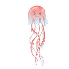 jellyfish with tentacles vector illustration in cartoon style