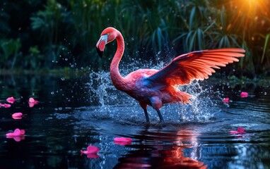 Flamingo Summer created with Generative AI Technology, ai, generative