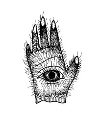 Obraz premium Hairy hand with an eye-looking tattoo