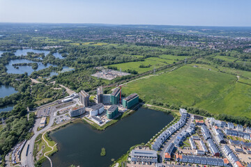 beautiful aerial view of the new developing area, Green Park Station in Reading, Berkshire, UK