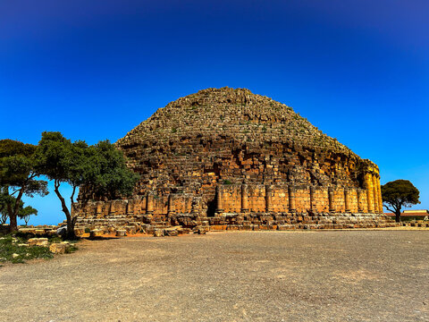 Panoramic view of the Royal Mausoleum of Mauretania in Tipaza province, Algeria