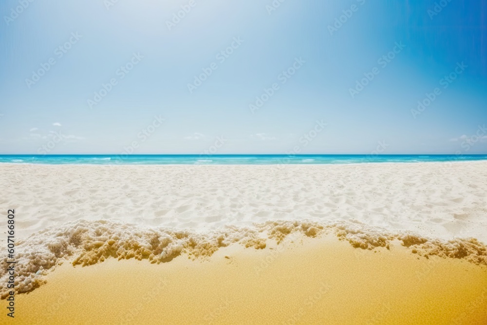 Poster summer sand and hazy beach view in the background. allow space for your decorations. generative ai