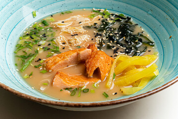 soup with smoked chicken and vegetables