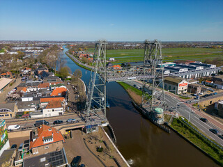 Obraz premium Aerial drone photo of the old lift bridge in Waddinxveen, the Netherlands