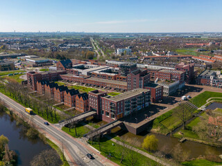 Fototapeta na wymiar Aerial drone photo of apartment buildings in Waddinxveen