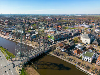 Aerial drone photo of the old lift bridge in Waddinxveen, the Netherlands