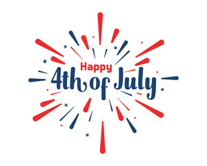 Happy 4th of July Independence day banner vector graphic. With national flag colors blue and red, stars and firework elements and calligraphic text