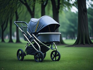 baby stroller in a park. ai generative