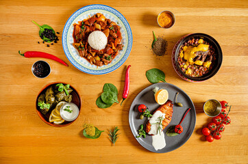 dinner set on the wooden table