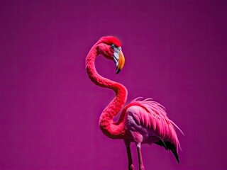 Fototapeta premium Pink flamingo against a pink background. ai generative