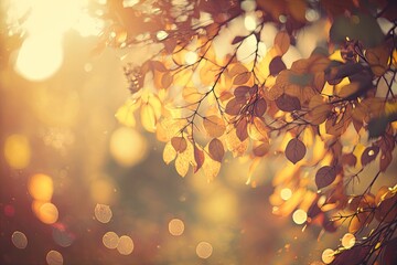 Vintage brown orange autumn season color filter and blurred nature backdrop of a tree facing upward. Generative AI