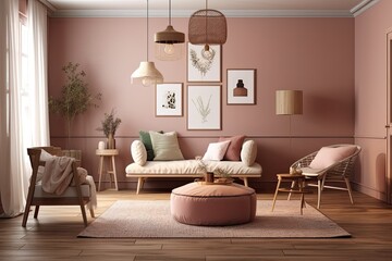 beige and pink interior decoration for a pleasant home. Generative AI