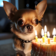 Chihuahua getting ready to blow out Birthdaycake Candles Hyper realistic Generative AI