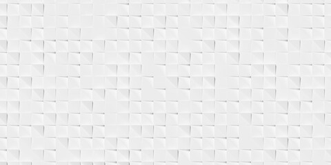 Array of rotated white squares background wallpaper banner pattern frame filling top view flat lay from above