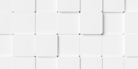 Fototapeta Array of offset white rounded cube boxes block background wallpaper banner full frame filling flat lay top view from above obraz