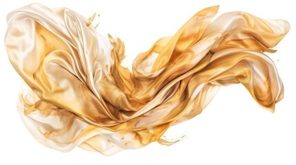 flying white and gold fabric on a white background.Generative AI