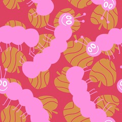 Cartoon summer animals seamless caterpillars and apples pattern for kids clothes print and packaging and wrapping