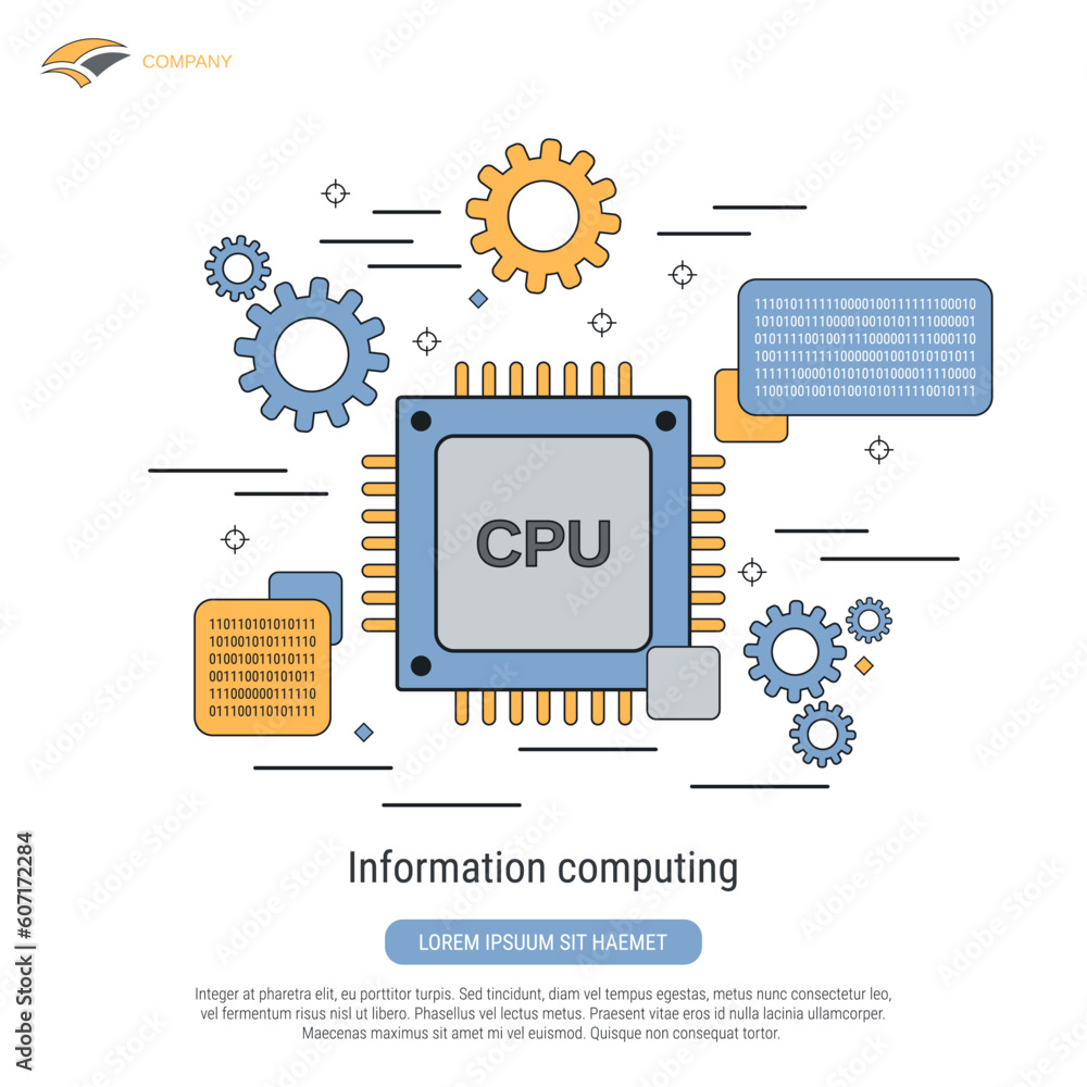 Poster information computing, data processing flat contour style vector concept illustration