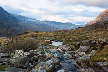 Mountain brook from Llyn Idwal in Snowdonia, Wales