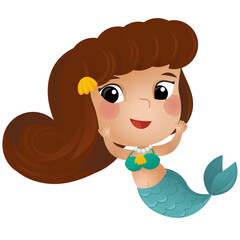 cartoon scene with happy young mermaid swimming on white background illustration for kids