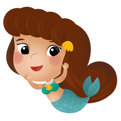 cartoon scene with happy young mermaid swimming on white background illustration for kids