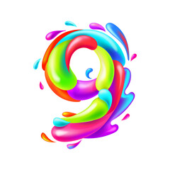 Fototapeta premium Numeral 9, number nine, colorful multicolor sign