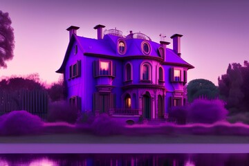 Fototapeta premium Great house in the purple Twilight - generative ai