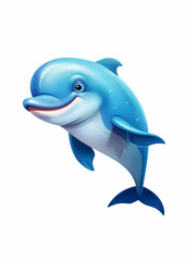 Cute dolphin with a smiling face cartoon illustration in animation style isolated on white
