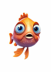Fototapeta premium Cute red fish with cartoon eyes cartoon illustration in animation style isolated on white 