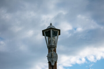 Outdoor lamp. Vintage Old Street Classic Iron Lantern. Close Up.