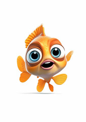 Cute orange fish with cartoon eyes cartoon illustration in animation style isolated on white
