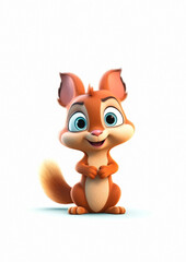 Cute baby squirrel standing with a happy smiling face, cartoon illustration in animation style, isolated on white background, generative ai