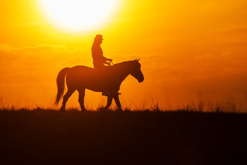 silhouette of a woman riding a horse