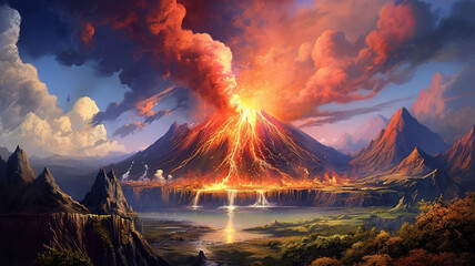 Volcano eruption, stunning photorealistic art. Generative art