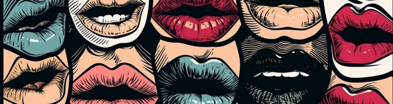 abstract woman poster lipstick lips kiss art mouth illustration graphic female. Generative AI.