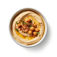 Delicious Bowl of Hummus on a White Background. Generative AI