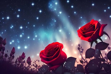 Lights and Roses under beautiful stars - generative ai