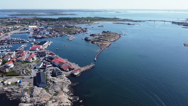 Drone footage from Hönö harbour. Fotö bridge in the background. Hönö is an island just north of Gothenburg.