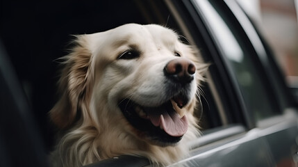 Happy dog on the car window summer vacation travel