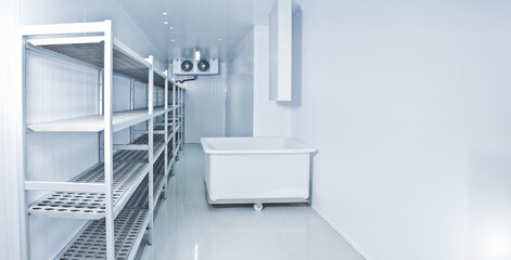 freezer room. Refrigeration chamber for food storage