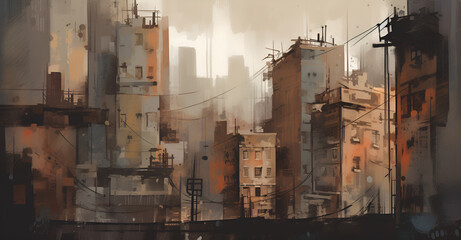 Neo-realism inspired background, featuring an abstract cityscape