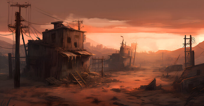 Wasteland Punk-themed abstract backdrop, illustrating a desolate, post-apocalyptic landscape