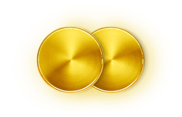 Two gold coins, top view placed on a white background