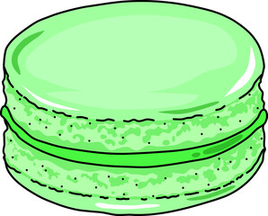 Green Macaroon Cookie Biscuit Artwork Illustration, Tasty Sweet Pastry