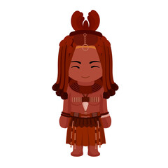 Woman in Himba tribe national costume. Female cartoon character in traditional ethnic clothes. Flat isolated illustration. 